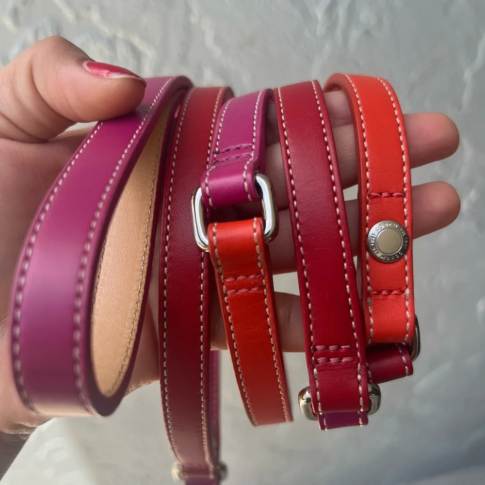 Coach Pink and Red Leather Dog Leash with Silver Hardware